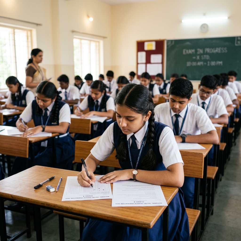 10th standard Indian students writing exam
