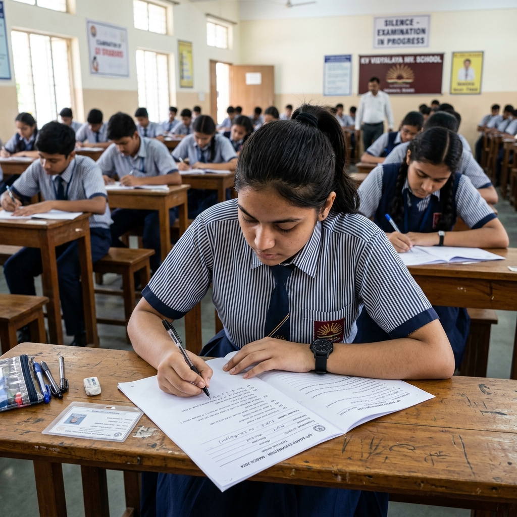 10th standard Indian students writing exam